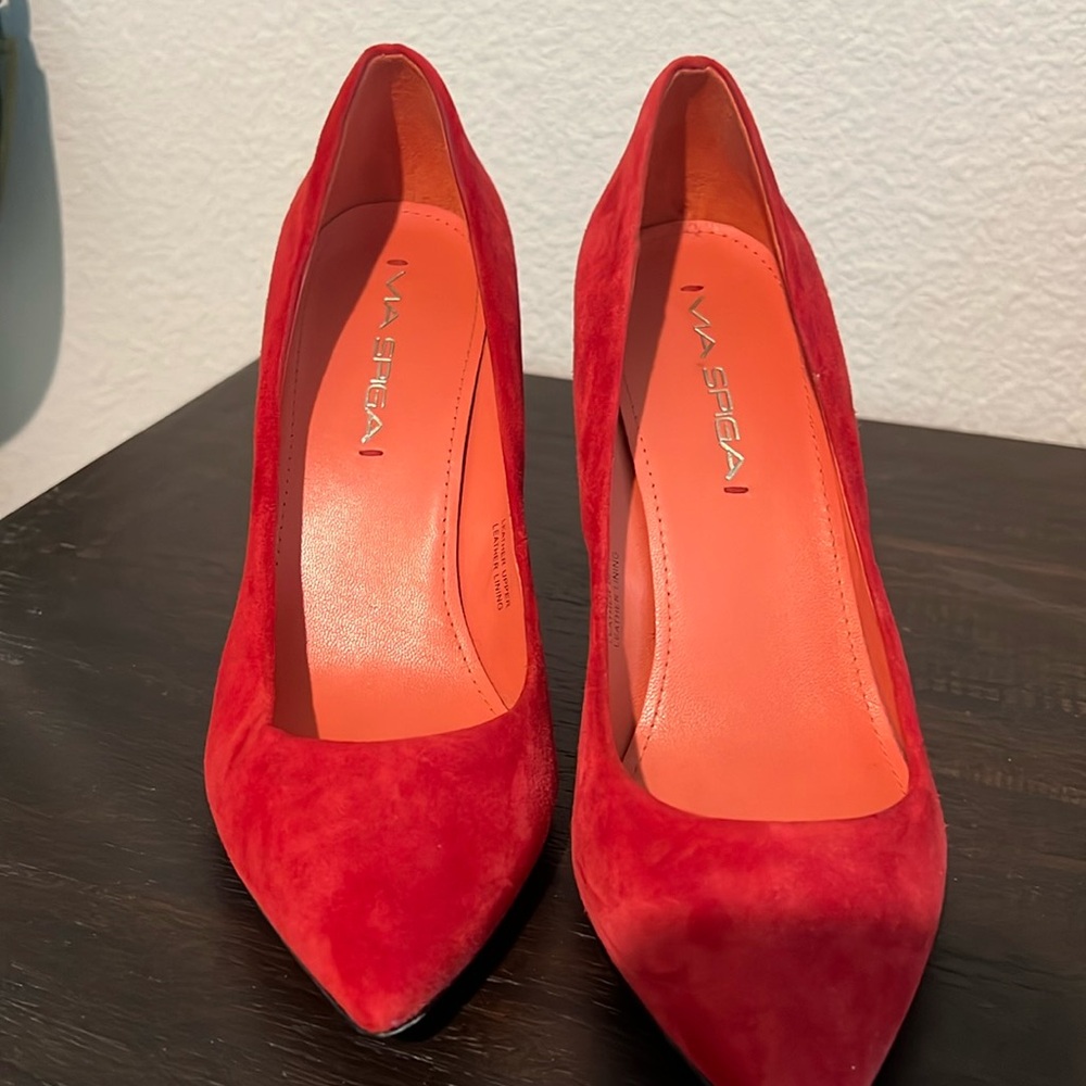 Via Spiga Red Suede Pointed Toe Pumps
